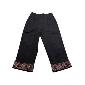 Vintage Heavily Beaded Embellished Cropped Pants Side Zip Black Bohemian